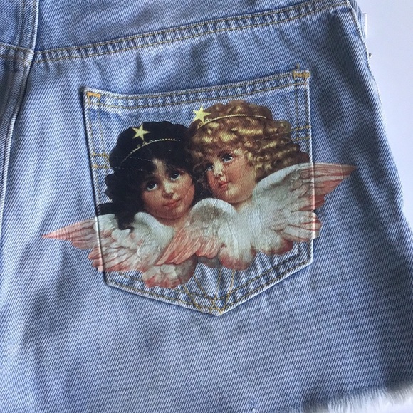 Fiorucci Tara short angel patch denim cutoff raw hem jean shorts - Picture 14 of 16